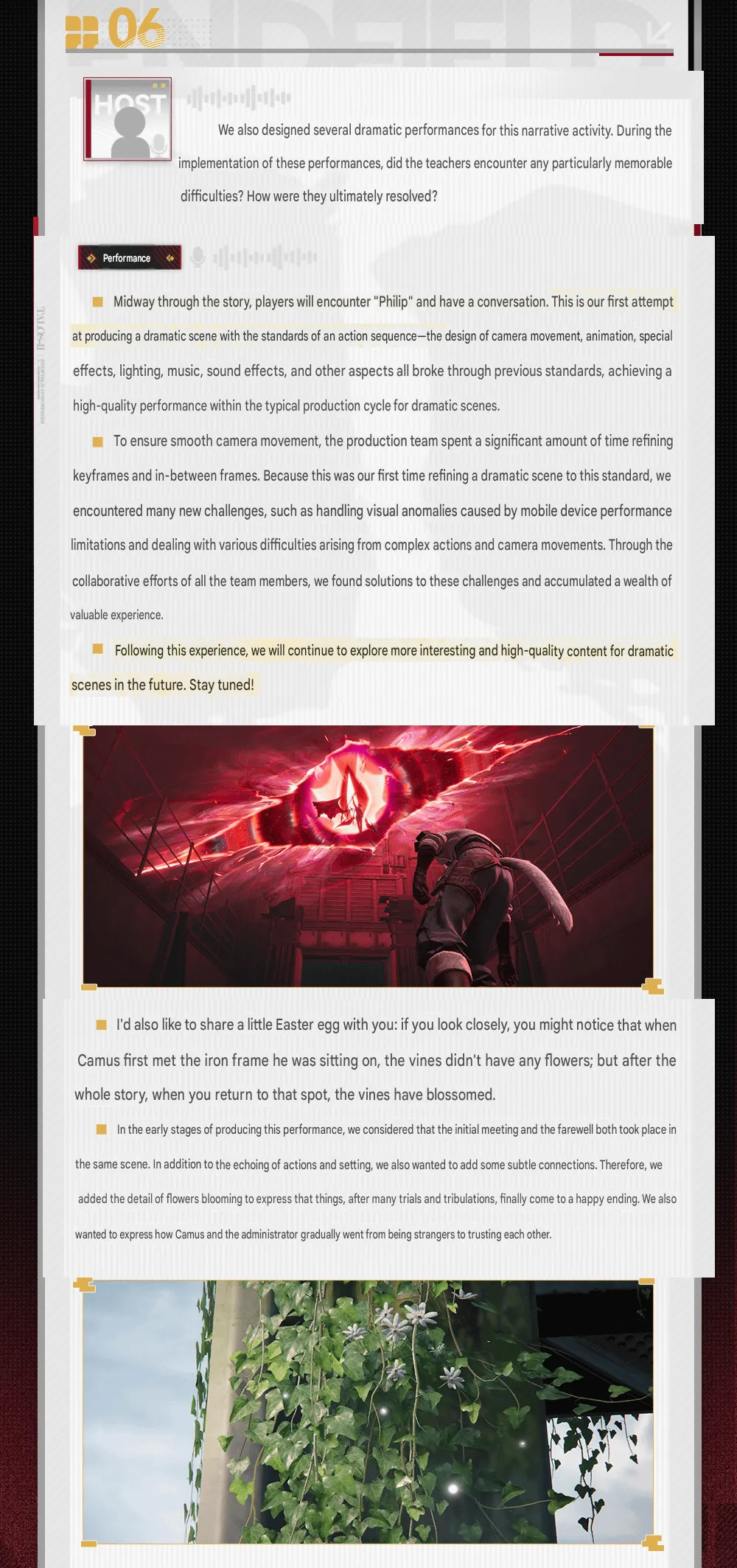 The Philip dramatic cutscene and the blossoming-vines Easter egg from Camille’s story