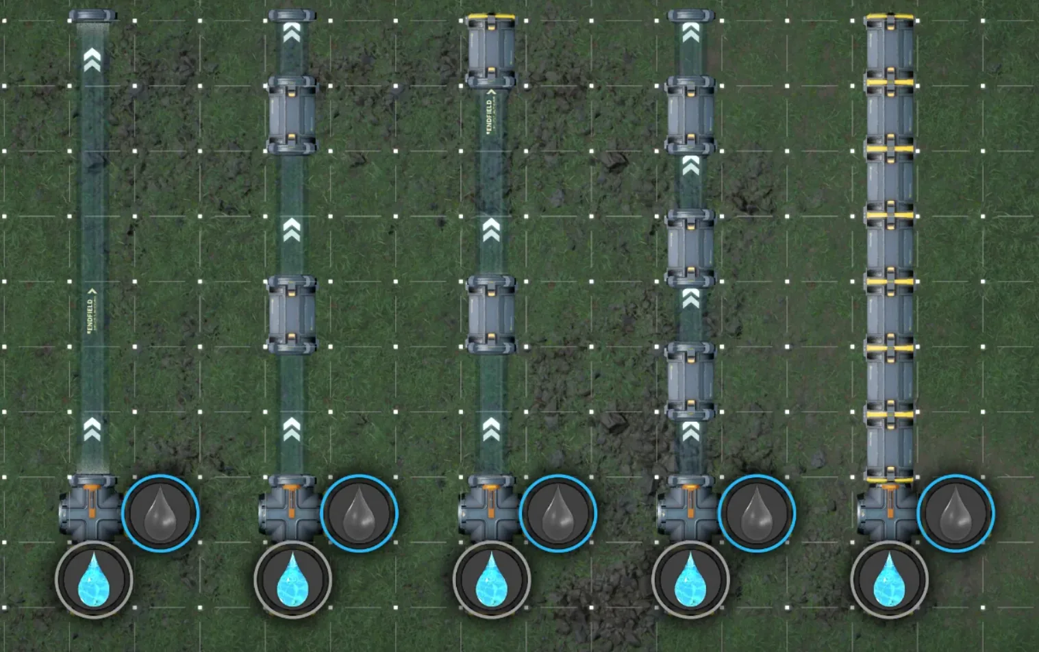 Close-up of control facility placement on merged pipe run
