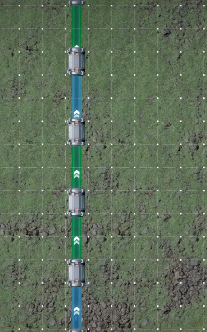 Long-distance pipe with control facilities breaking sections