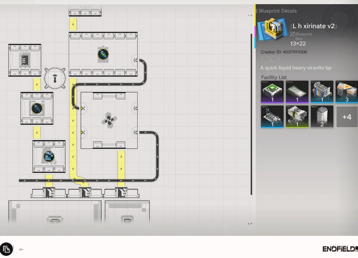 Liquid Heavy Xiranite blueprint layout — quick Blight clearing BP for Arknights: Endfield (13x22, ASIA server)