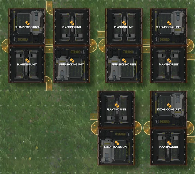 Chain-linked planter/seed-picker groups