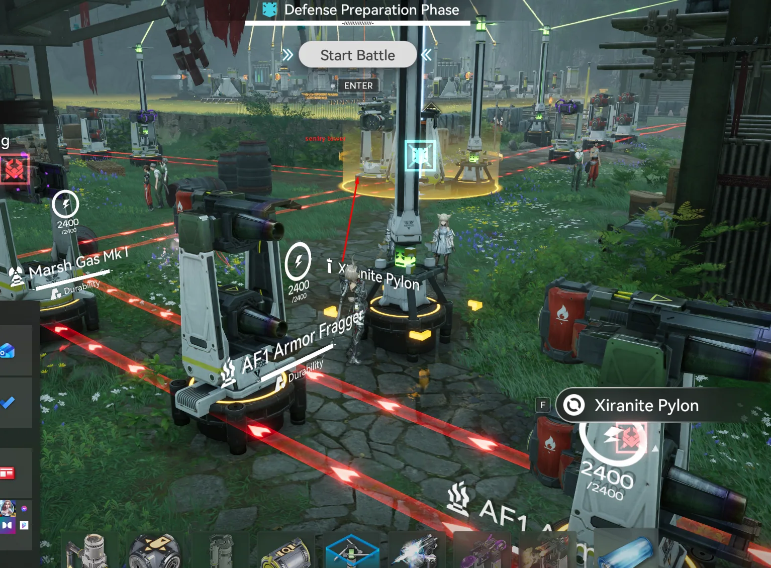 Sky King Flats Risk Level 3 Defense Setup with Marsh Gas and AF1 Armor Fragger per lane