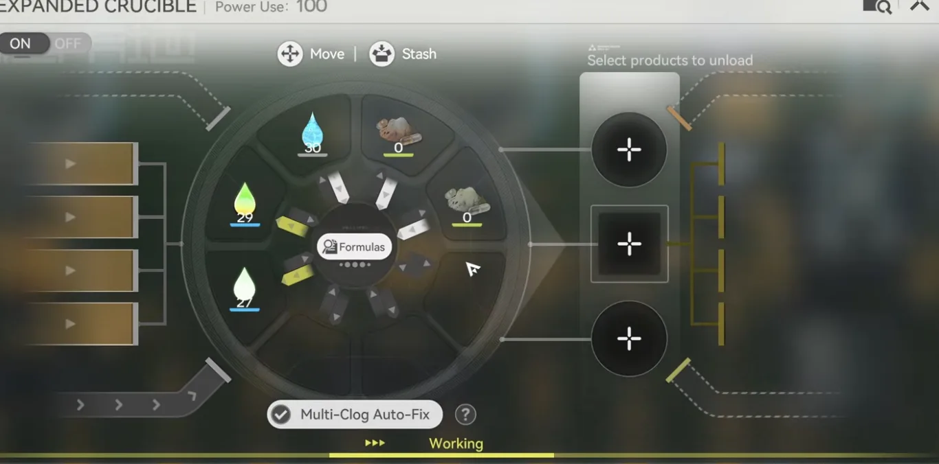 Expanded Crucible with Multi-Clog Auto-Fix enabled running two reactions