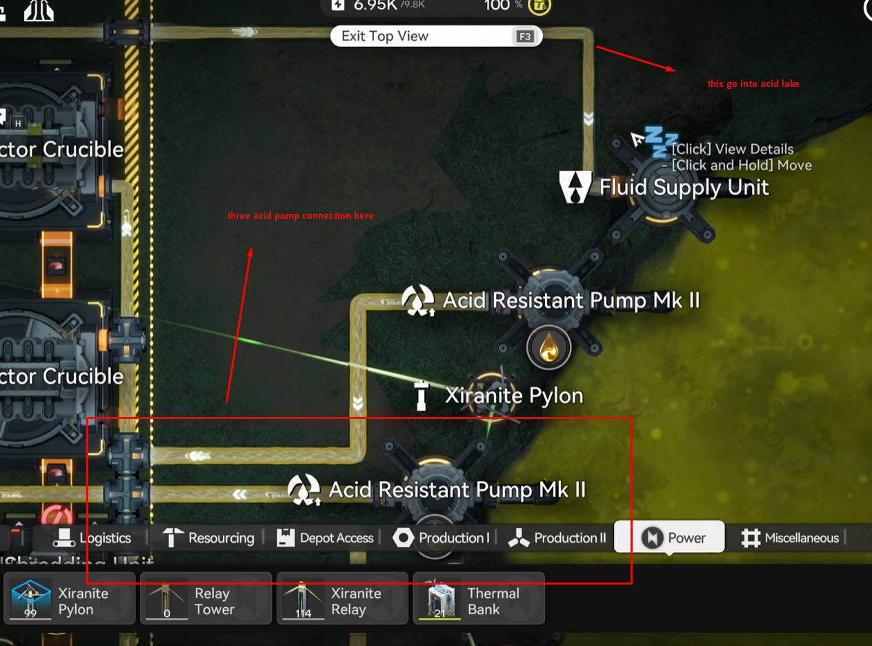 Three acid pumps with fluid supply unit in the acid lake