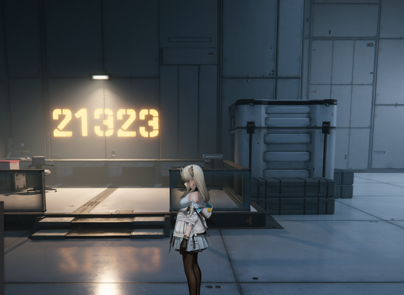 Industrial Labyrinth starting area showing code 21323 on the wall