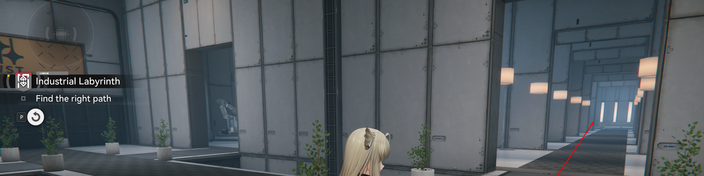 Industrial Labyrinth long corridor with multiple doors and exit path