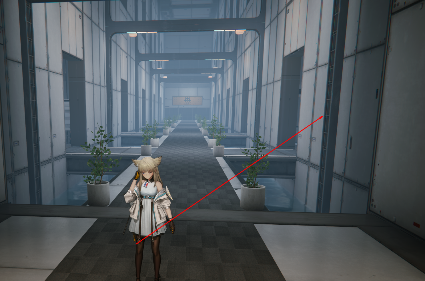 Industrial Labyrinth portal corridor showing the path to the right