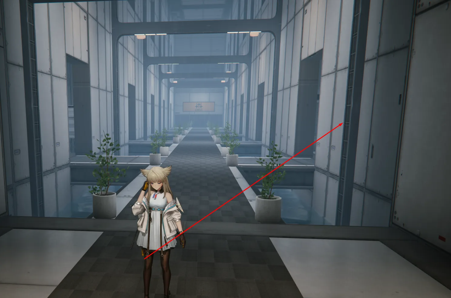 Industrial Labyrinth portal corridor showing the path to the right