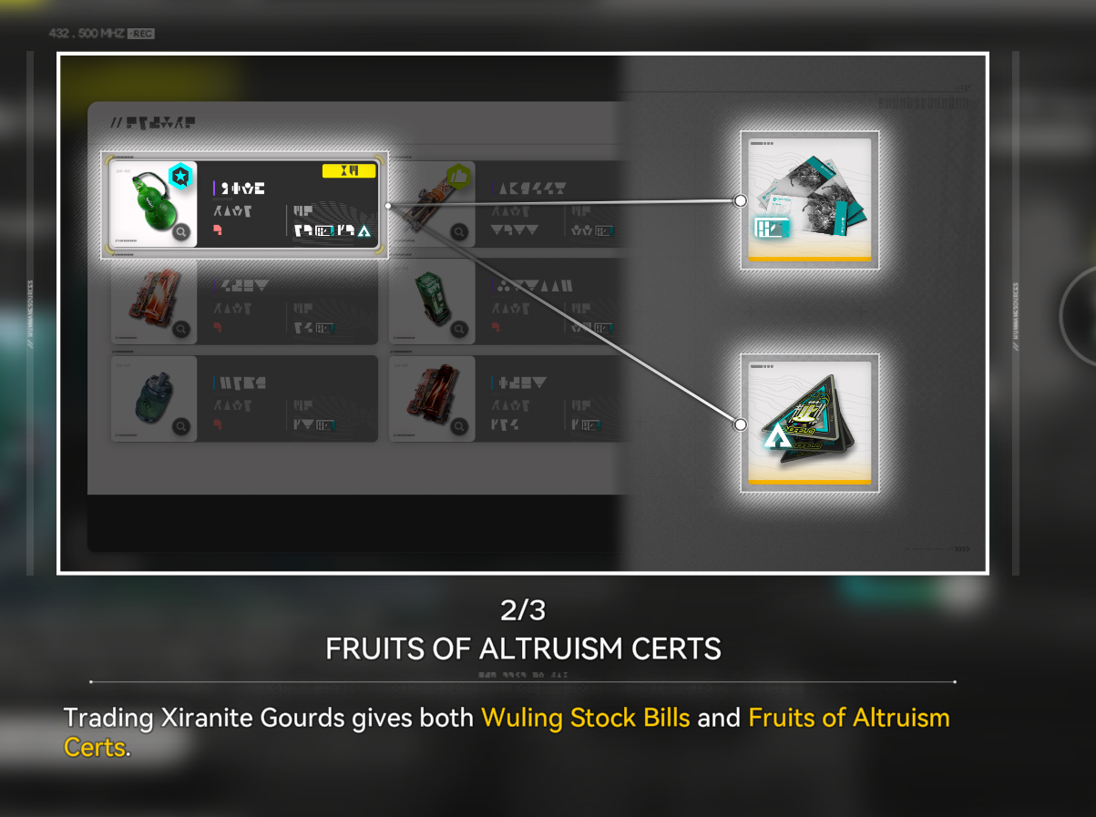 Trading Xiranite Gourds rewards Wuling Stock Bills and Fruits of Altruism Certs