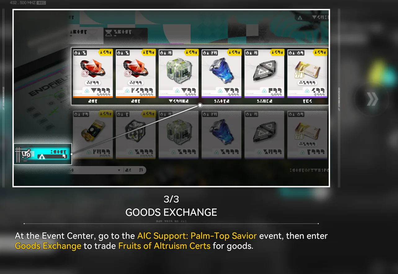 Event Goods Exchange shop - trade Fruits of Altruism Certs for rewards