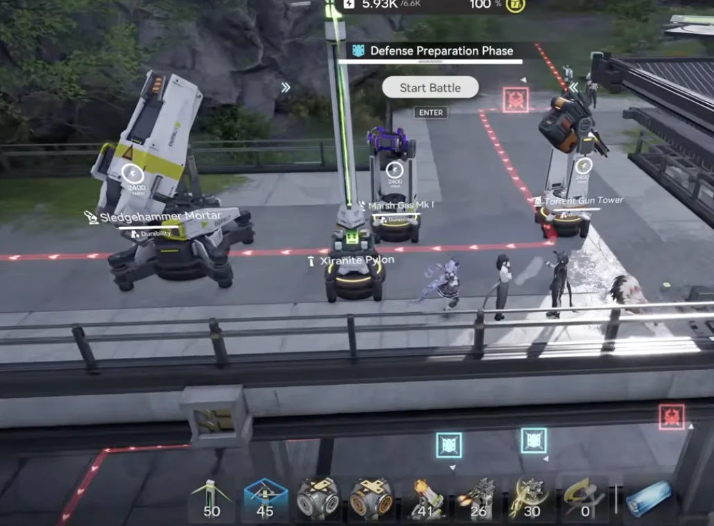Xiranflow Cloudseeder Station Level 4 Auto-Defense, Sledgehammer Mortar, Marsh Gas Mk I and Torrent Gun Tower on the top lane