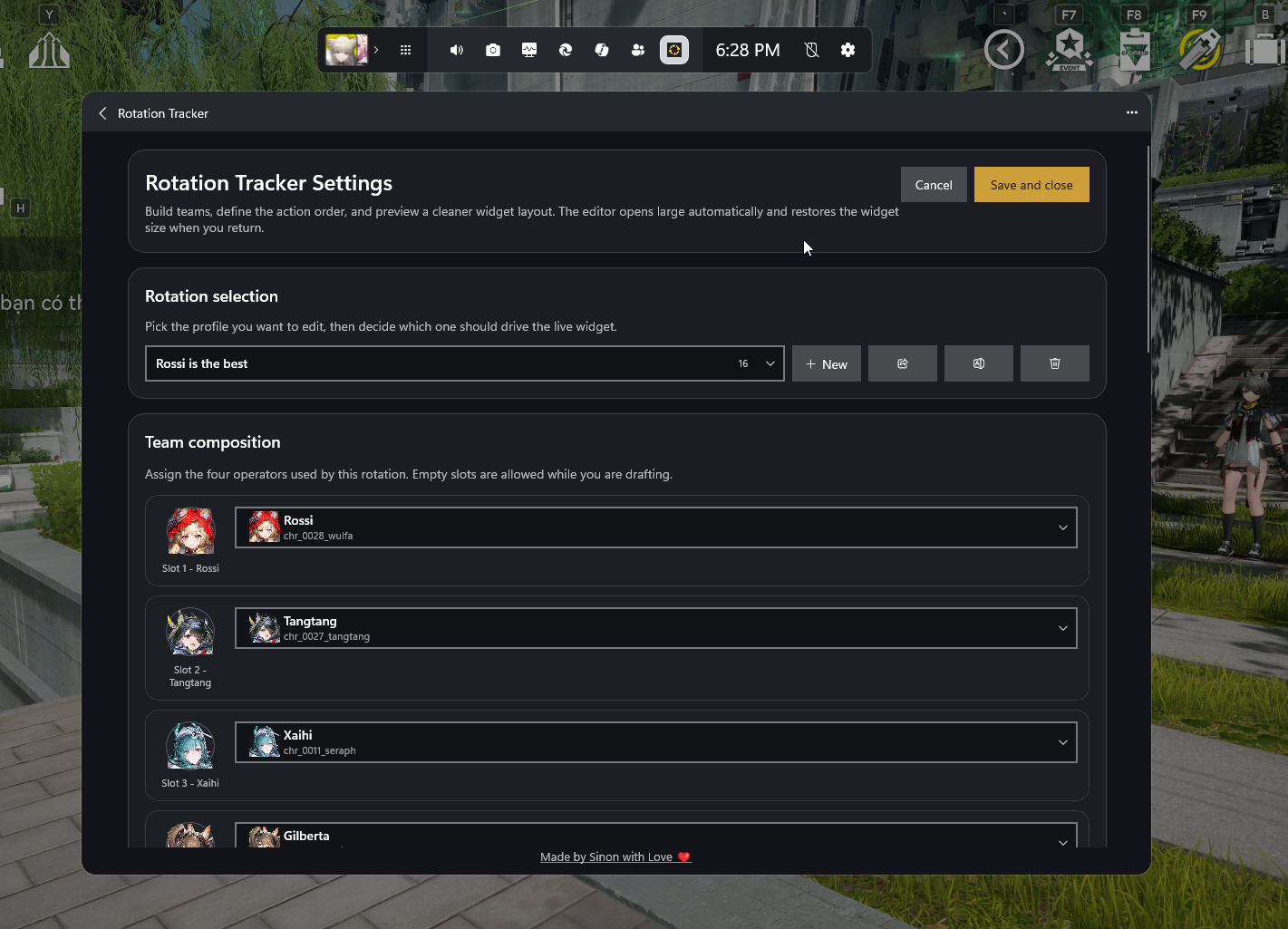 Rotation Tracker profile management interface